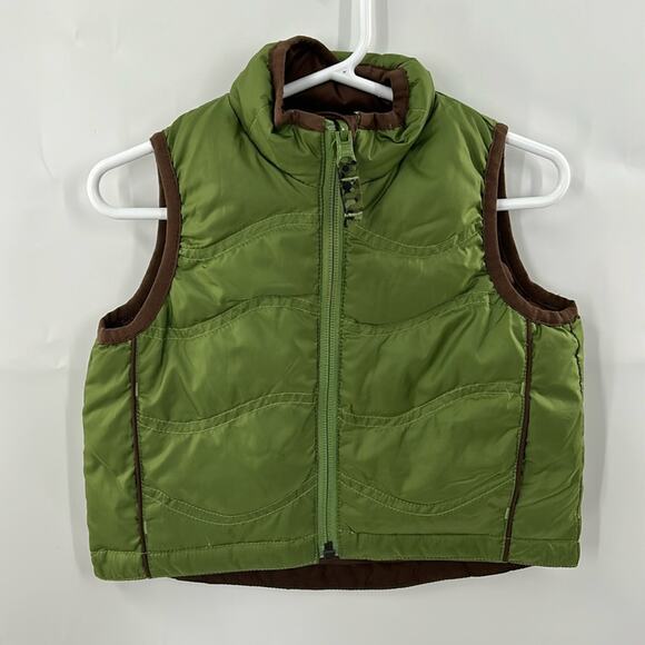 REI Infant Toddler Boy's Green & Brown Down Zip Vest Size 18 Months - Picture 1 of 12